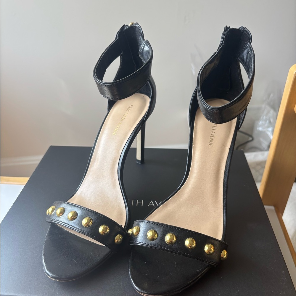 Saks Fifth Avenue Black and Gold Studded Heels
